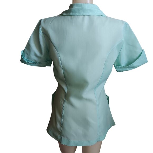Medium Vintage Beautician Nurse Frock Top 1960's Penneys Mint Green Beauty Shop - Picture 2 of 8